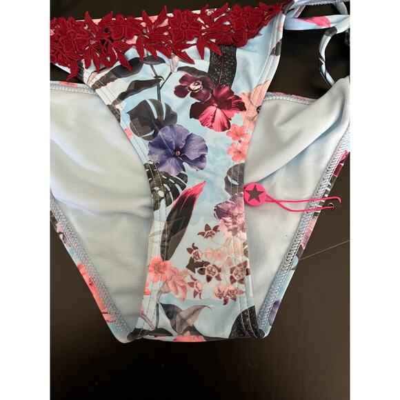 NWT South Beach * Bikini Light Blue Floral Top & Bottom Tie Sz6 - Picture 9 of 14